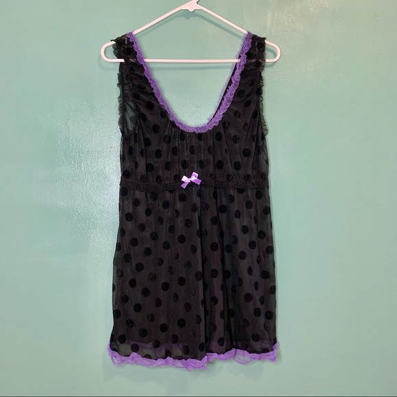 Seven til’ Midnight Black and Purple polka Dot Lace and Chiffon Babydoll Slip - Picture 4 of 4